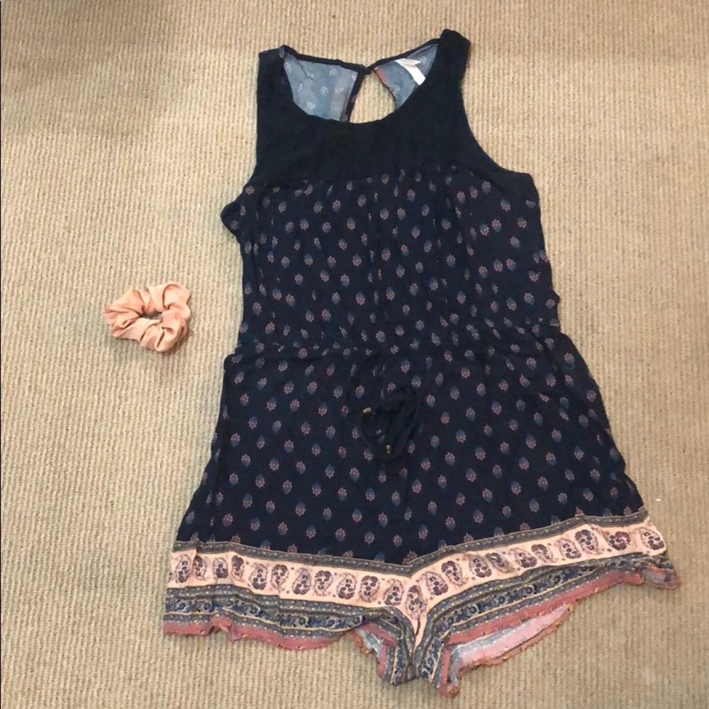 Cute boho floral romper tassels and keyhole back